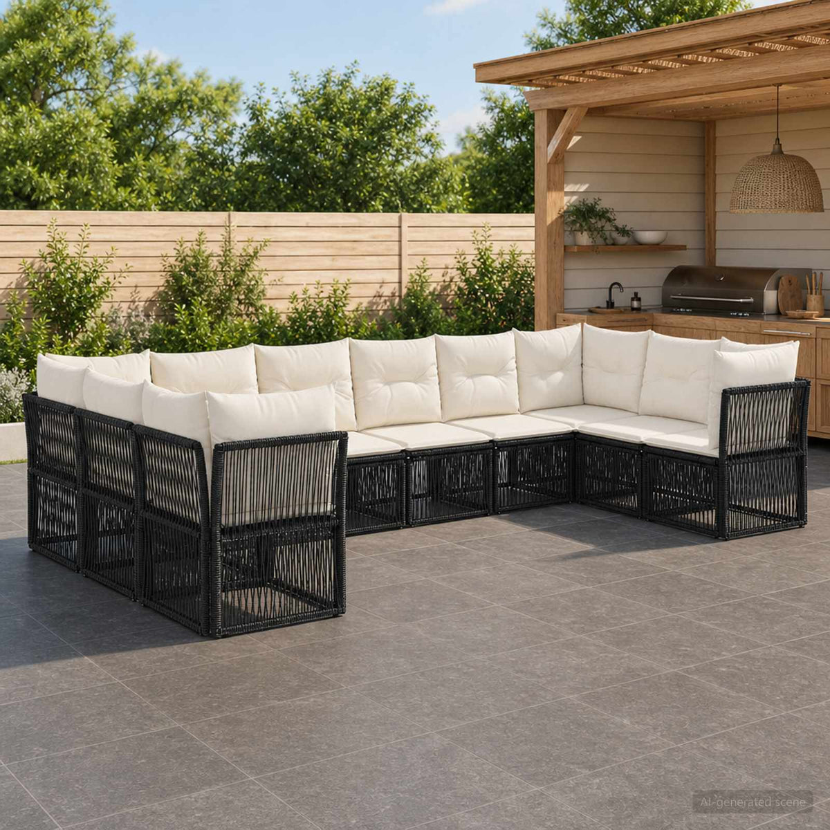 Tuinbankenset 10 pcs Zwart poly rattan is nu te koop bij PeponiXL, paradijselijk wonen!