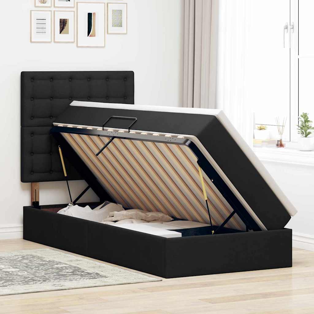 Opbergbed met LED met matras Zwart 90 x 200 cm Polyester is nu te koop bij PeponiXL, paradijselijk wonen!