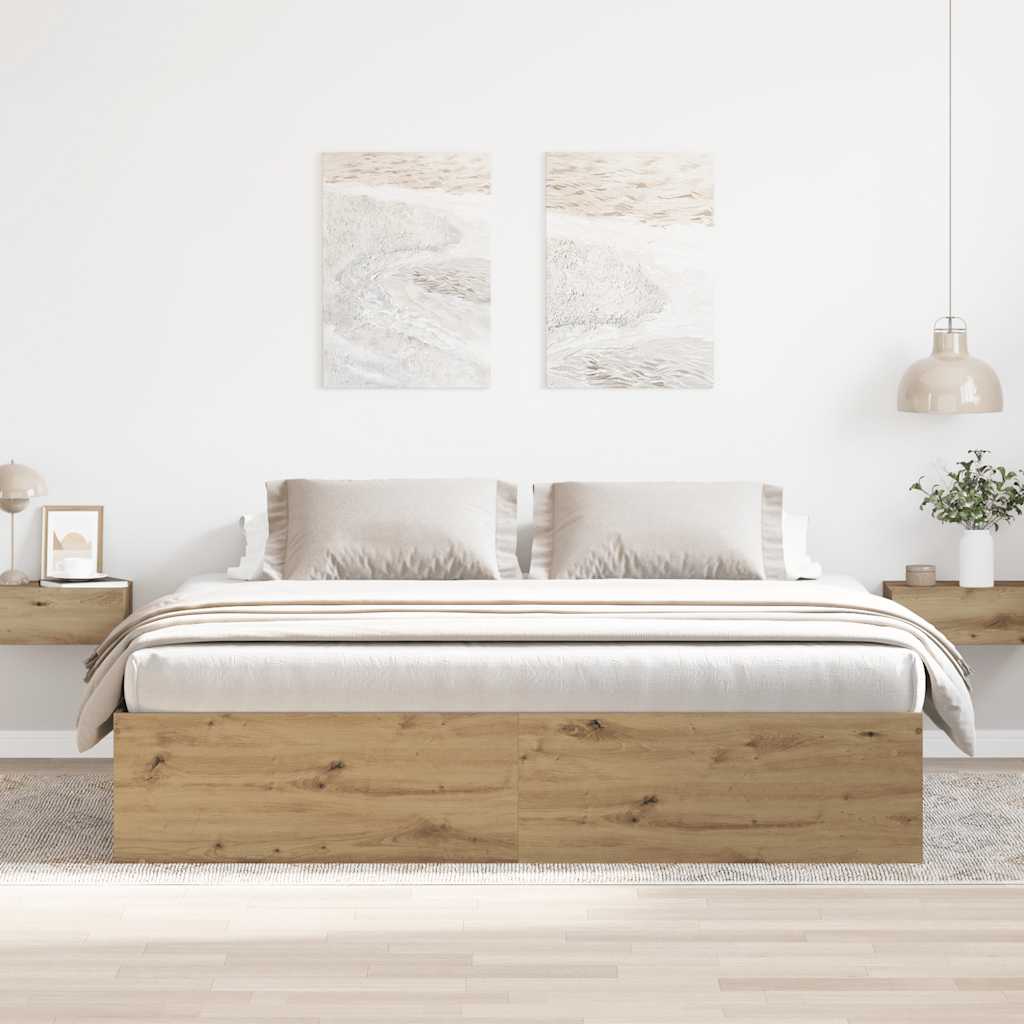 Bedframe zonder matras spaanplaat artisanaal eikenkleurig is nu te koop bij PeponiXL, paradijselijk wonen!
