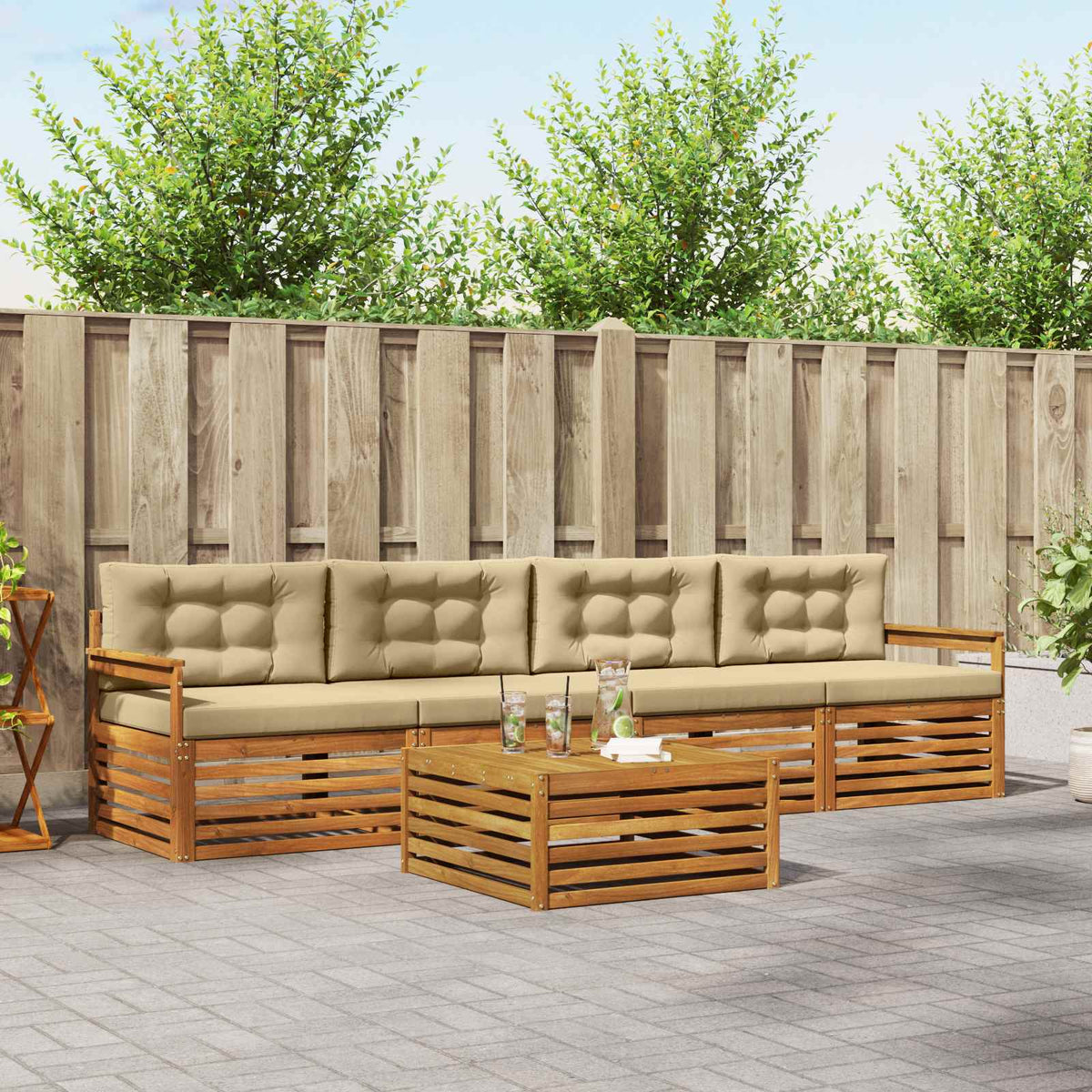 Buiten bankenset met kussen 5 pcs Natuurlijk en Beige is nu te koop bij PeponiXL, paradijselijk wonen!