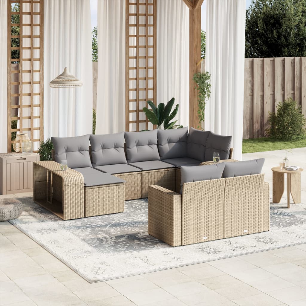 10-delige Loungeset met kussens poly rattan beige is nu te koop bij PeponiXL, paradijselijk wonen!