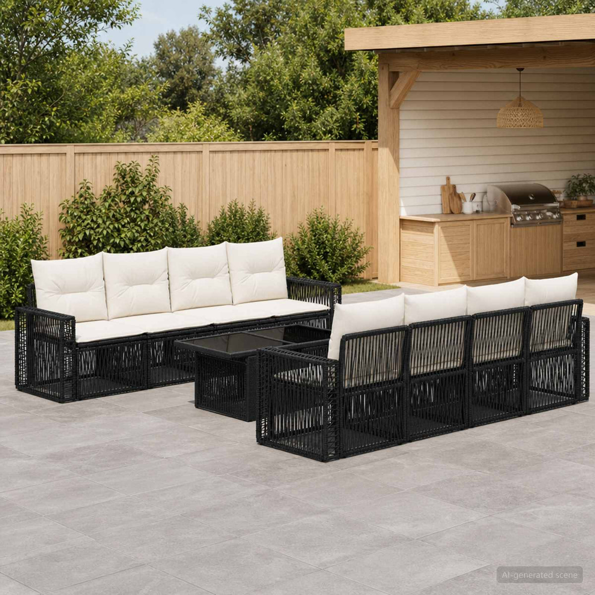 Tuinbankenset 9 st Zwart en Cream Wit poly rattan is nu te koop bij PeponiXL, paradijselijk wonen!