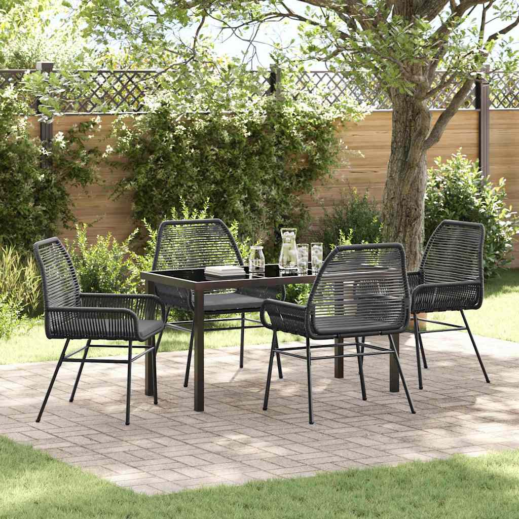 Tuin eettafelset met kussen 5 pcs Zwart poly rattan is nu te koop bij PeponiXL, paradijselijk wonen!