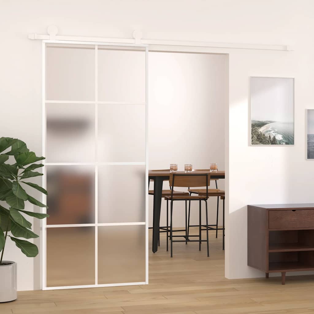 Schuifdeur 90x205 cm mat ESG-glas en aluminium wit is nu te koop bij PeponiXL, paradijselijk wonen!