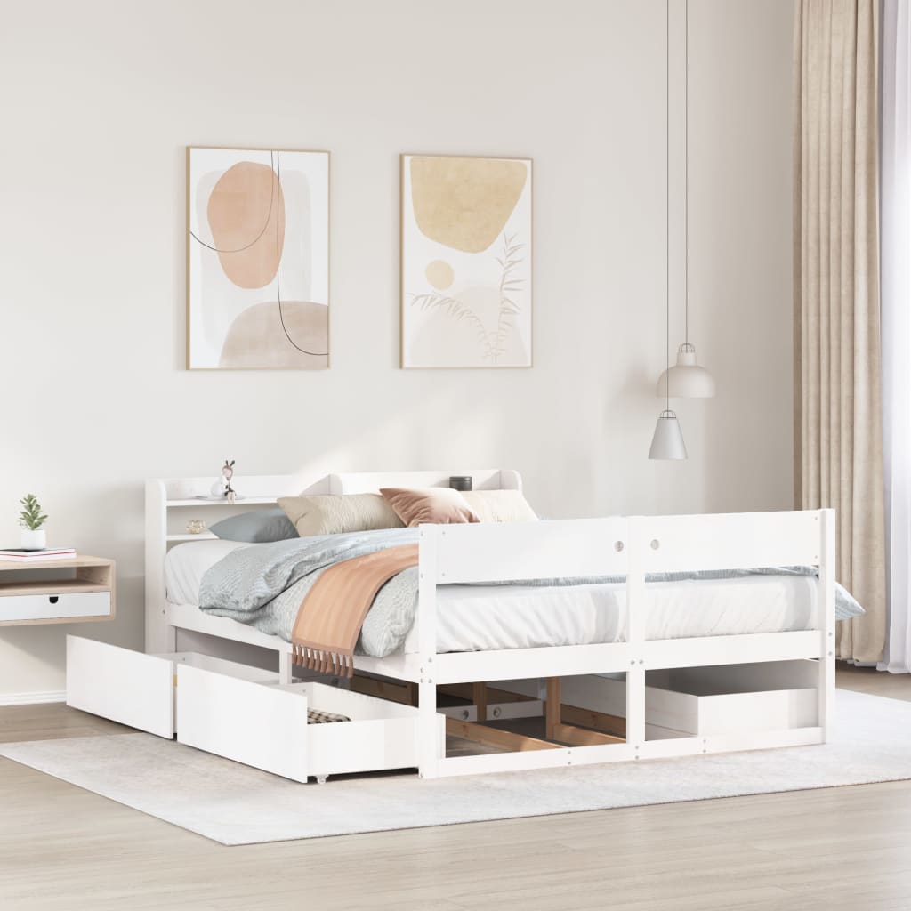 Bedframe zonder matras massief grenenhout wit 140x190 cm is nu te koop bij PeponiXL, paradijselijk wonen!