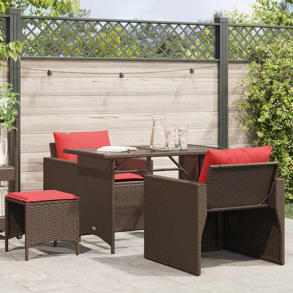 4-delige Loungeset met kussens poly rattan bruin is nu te koop bij PeponiXL, paradijselijk wonen!