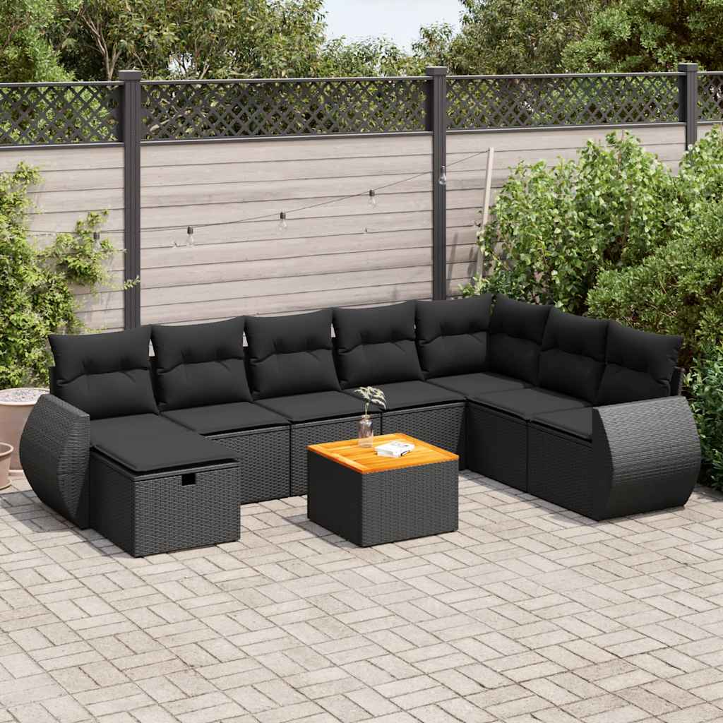 9-delige Loungeset met kussens poly rattan zwart is nu te koop bij PeponiXL, paradijselijk wonen!