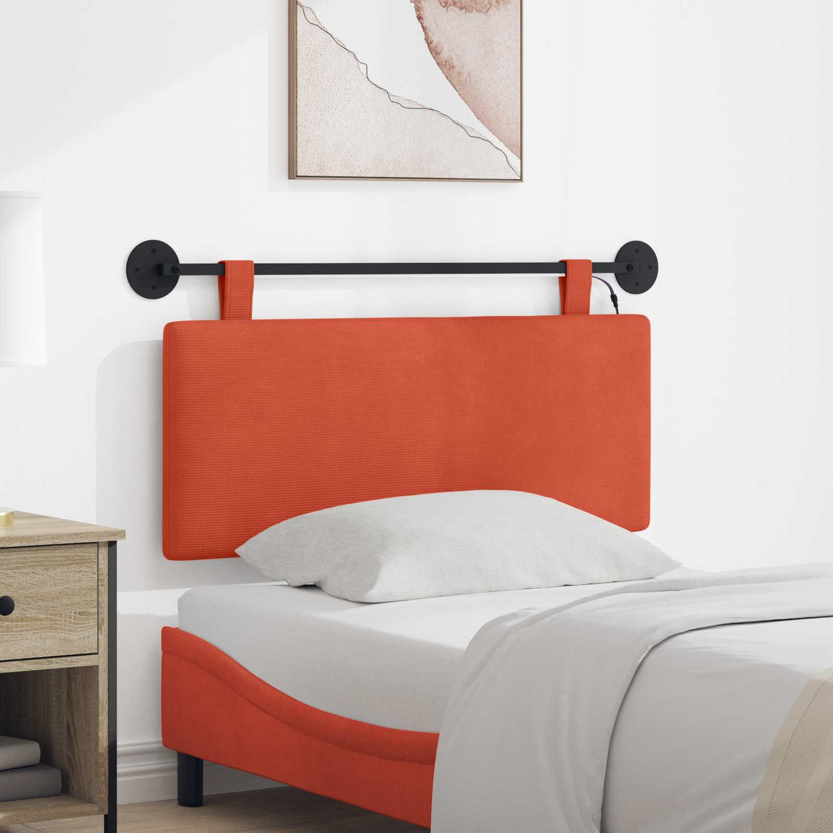 Hangend hoofdbord Met LED-verlichting Rood-oranje Katoen Stof is nu te koop bij PeponiXL, paradijselijk wonen!