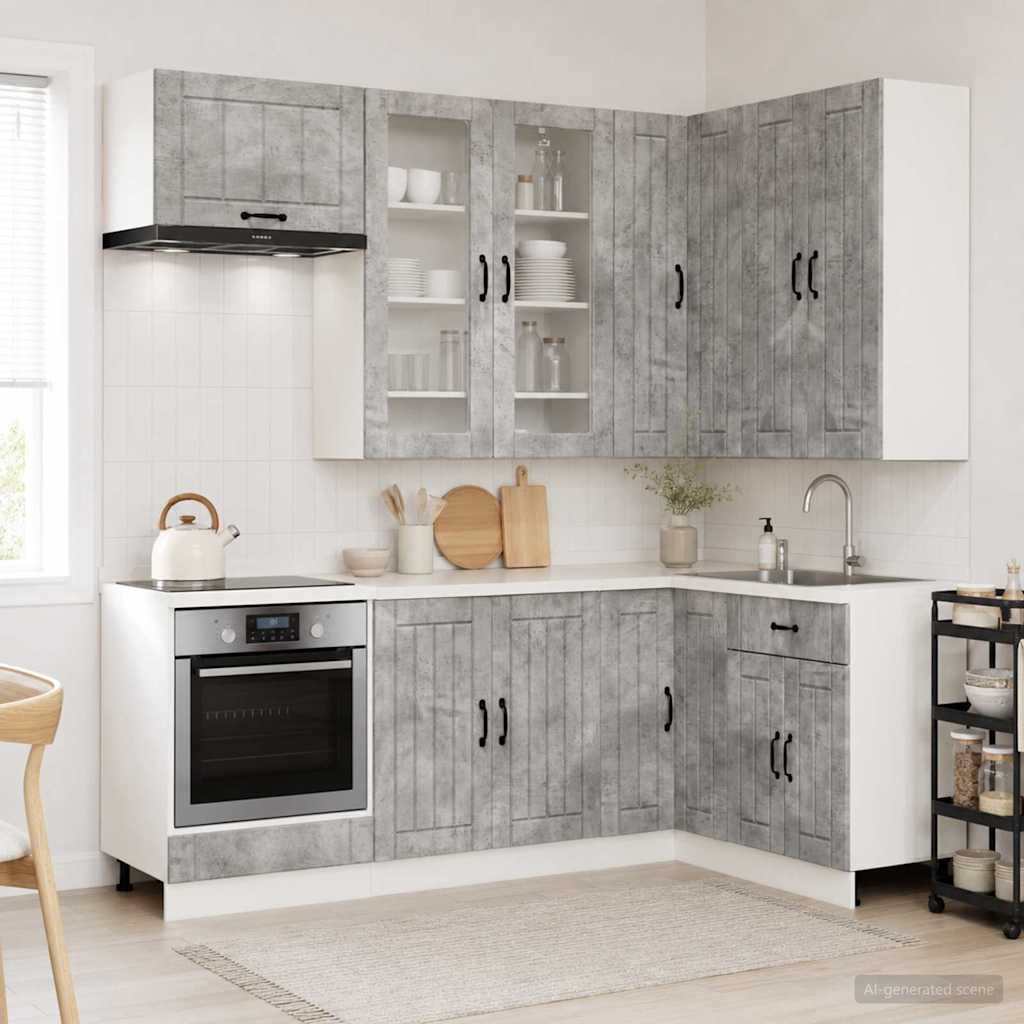 Keukenblok LUCCA 8 pcs Betongrijs Bewerkt hout is nu te koop bij PeponiXL, paradijselijk wonen!