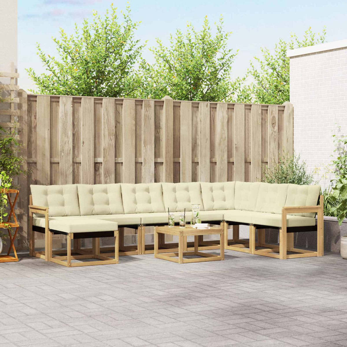 Buiten bankenset met kussen 9 pcs Wit en crèmekleurig is nu te koop bij PeponiXL, paradijselijk wonen!