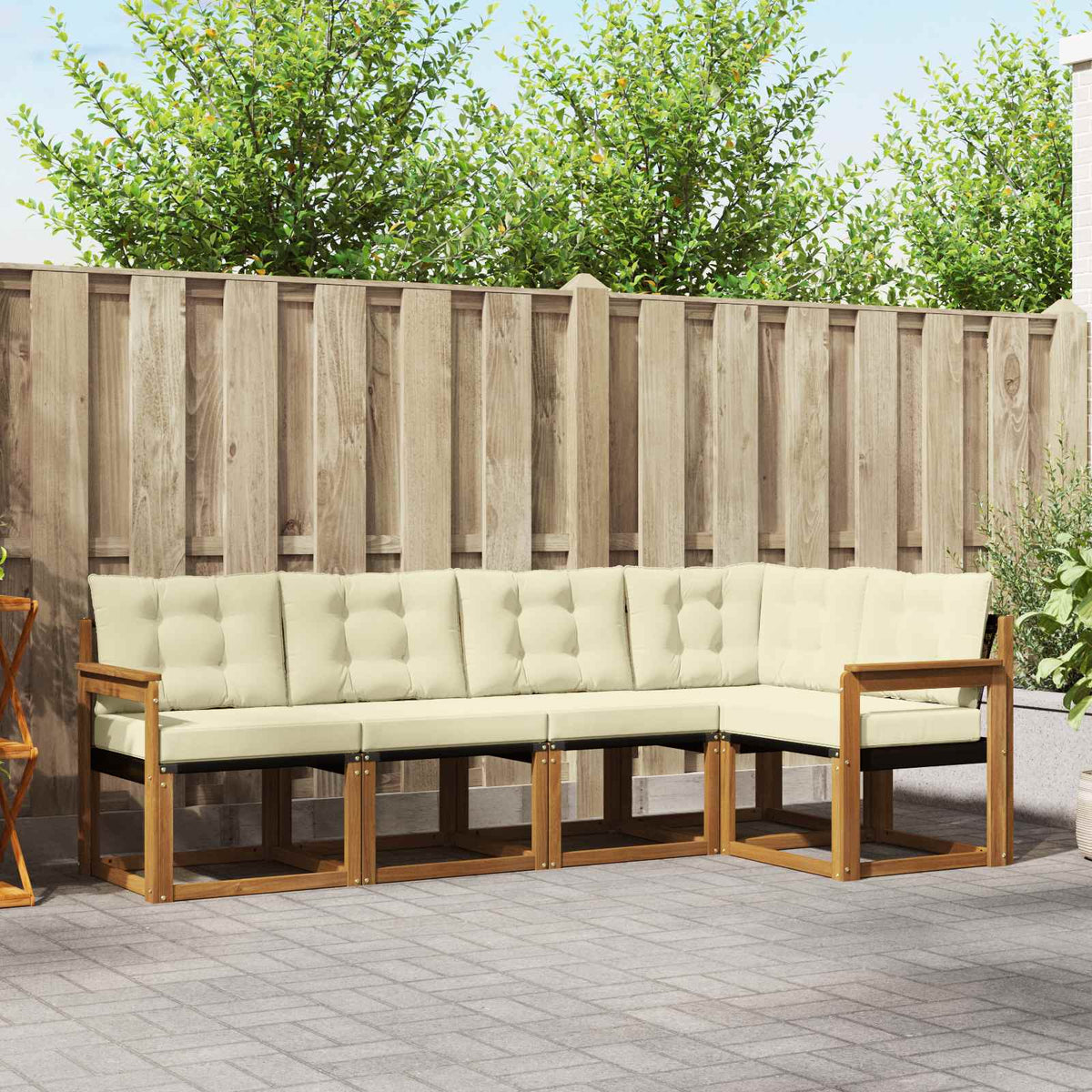 Buiten bankenset met kussen 5 pcs Natuurlijk en Crème is nu te koop bij PeponiXL, paradijselijk wonen!