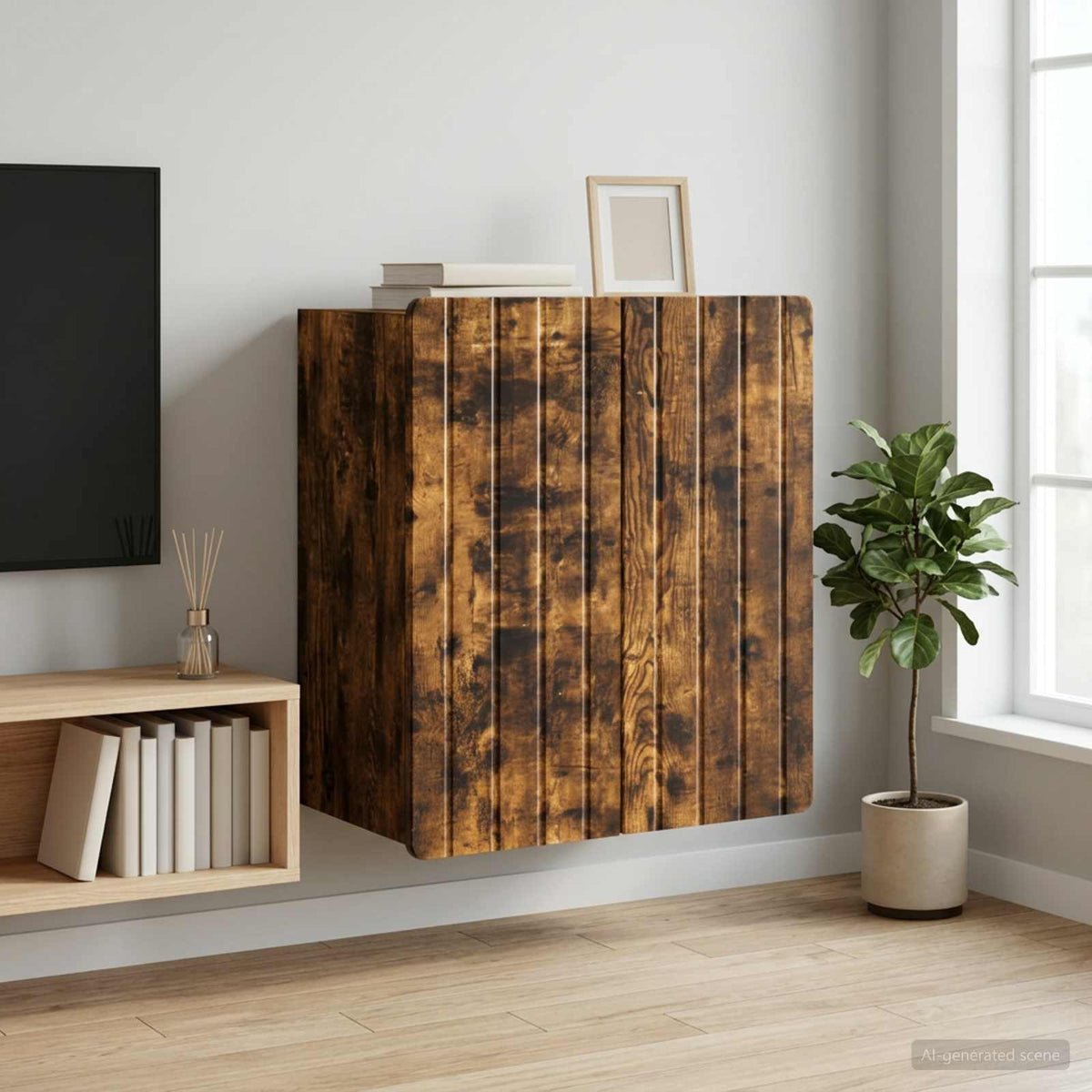 Wandkast Gerookt eiken 59 x 31 x 64 cm Bewerkt hout is nu te koop bij PeponiXL, paradijselijk wonen!