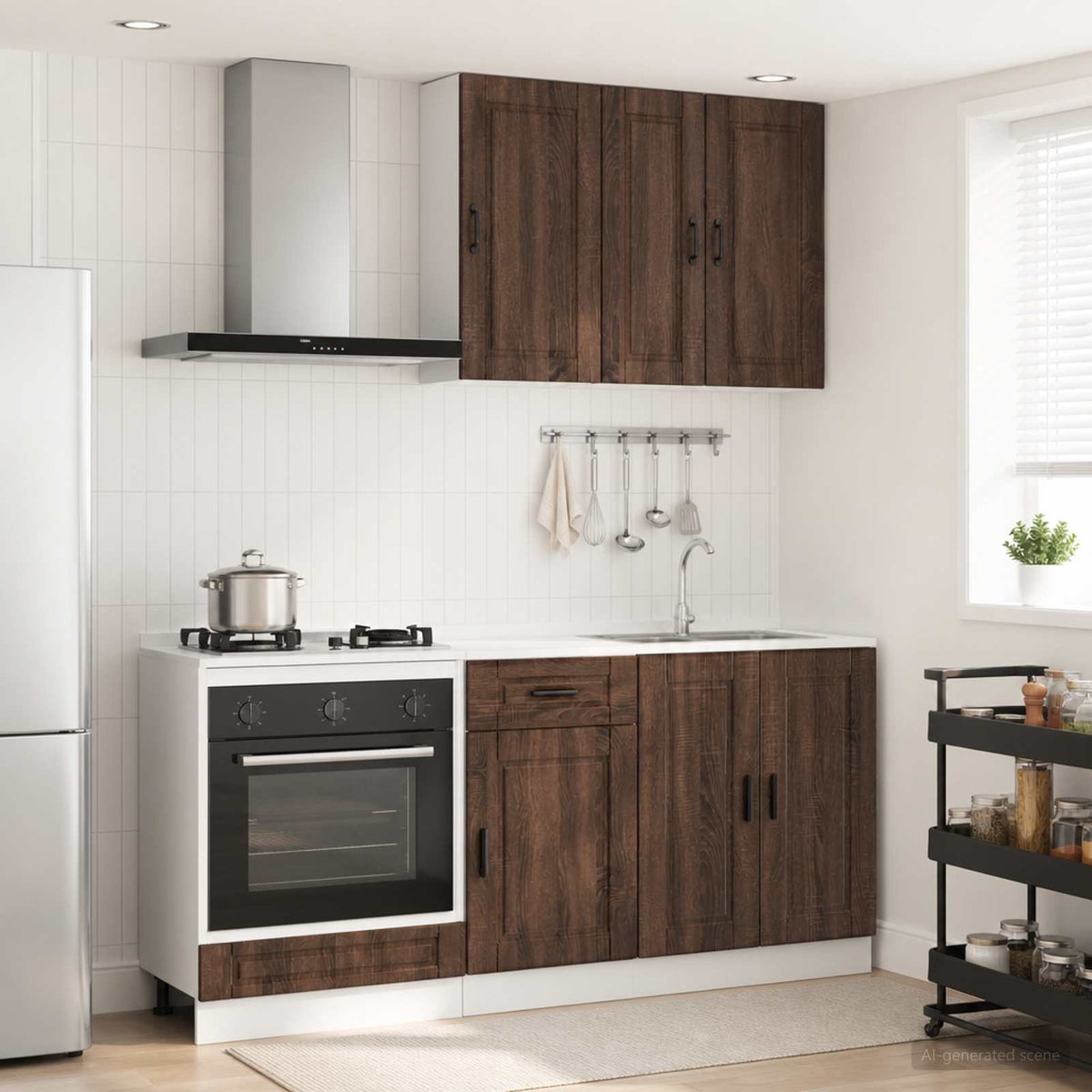 Keukenblok PORTO 5 pcs Bruin eiken Bewerkt hout is nu te koop bij PeponiXL, paradijselijk wonen!