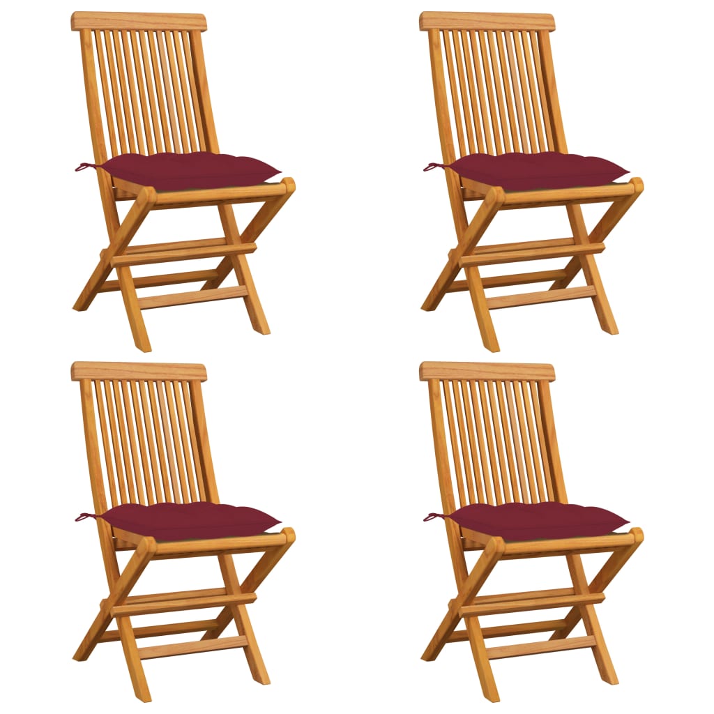 Tuinstoelen 4 st met wijnrode kussens massief teakhout is nu te koop bij PeponiXL, paradijselijk wonen!