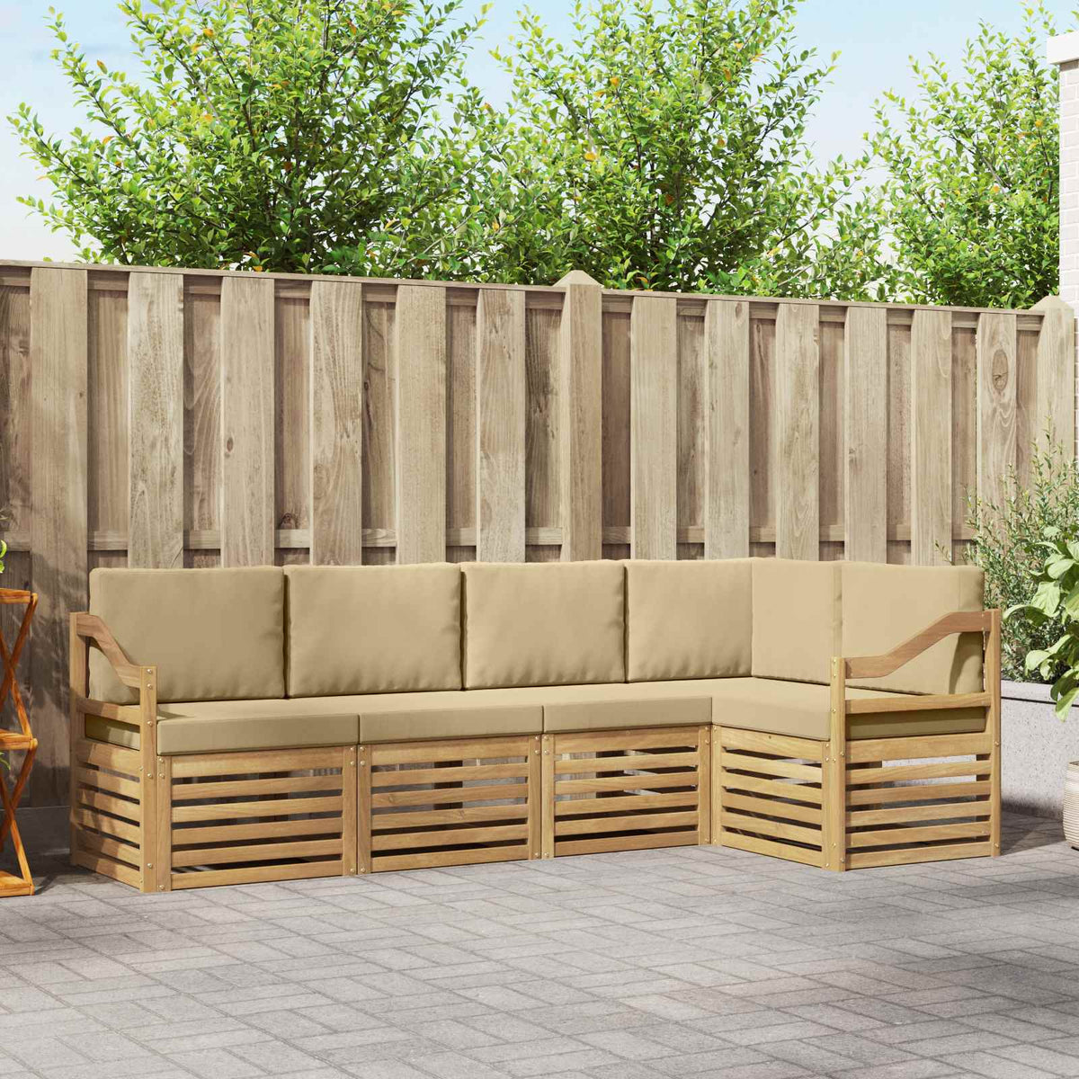Buiten bankenset 5 pcs Wit en Beige 245 x 126,5 x 73 cm is nu te koop bij PeponiXL, paradijselijk wonen!
