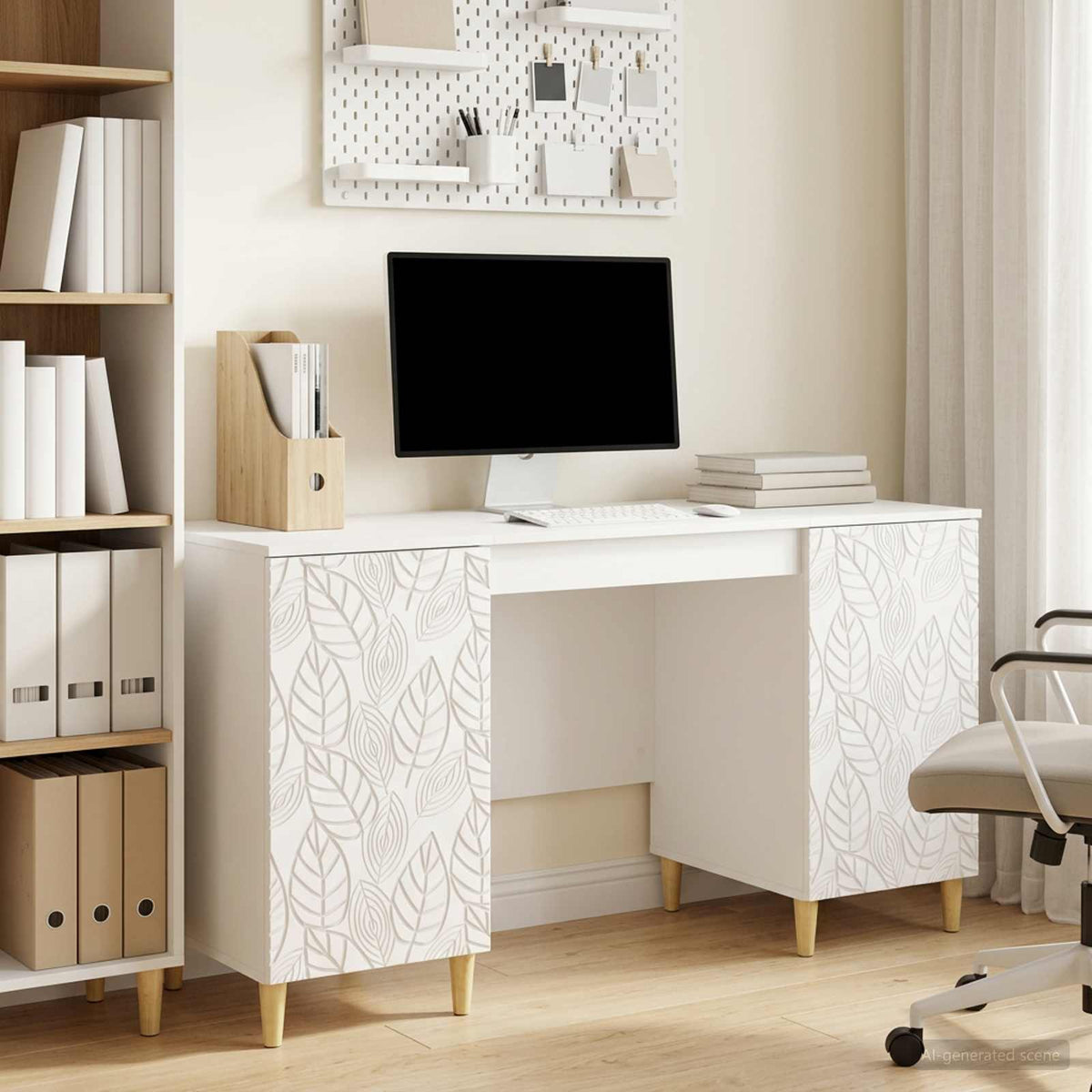 Bureau Hoogglans Wit Bewerkt hout 142,5 x 50 x 75 cm is nu te koop bij PeponiXL, paradijselijk wonen!