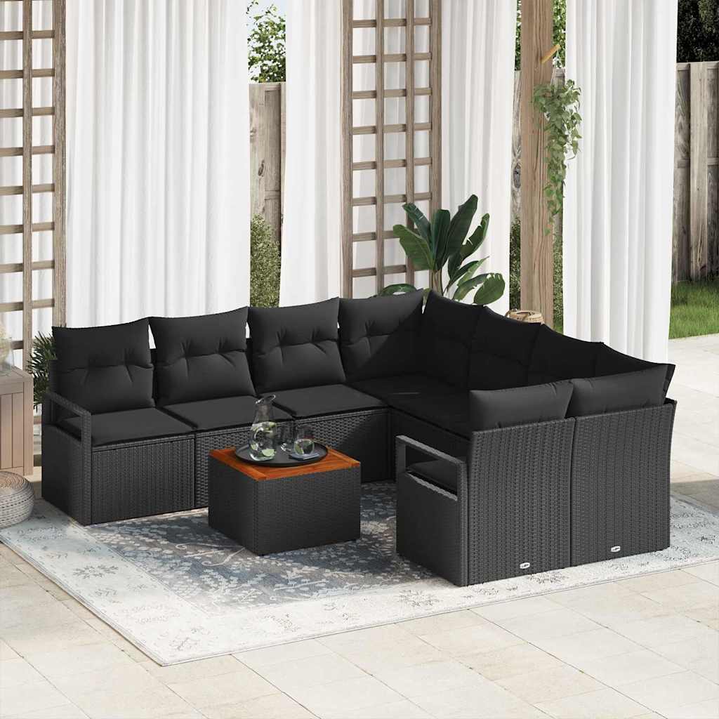 Tuinbankenset met kussen 9 pcs Zwart poly rattan is nu te koop bij PeponiXL, paradijselijk wonen!