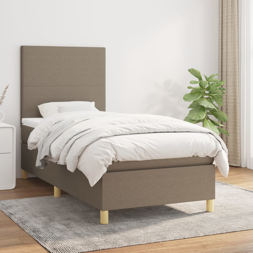 Boxspring met matras stof taupe 90x190 cm is nu te koop bij PeponiXL, paradijselijk wonen!