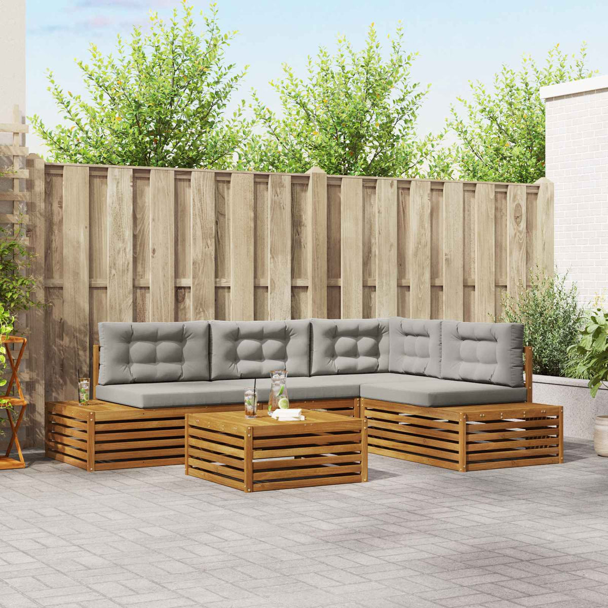 Buiten bankenset met kussen 5 Stuk Natuurlijk en Lichtgrijs is nu te koop bij PeponiXL, paradijselijk wonen!