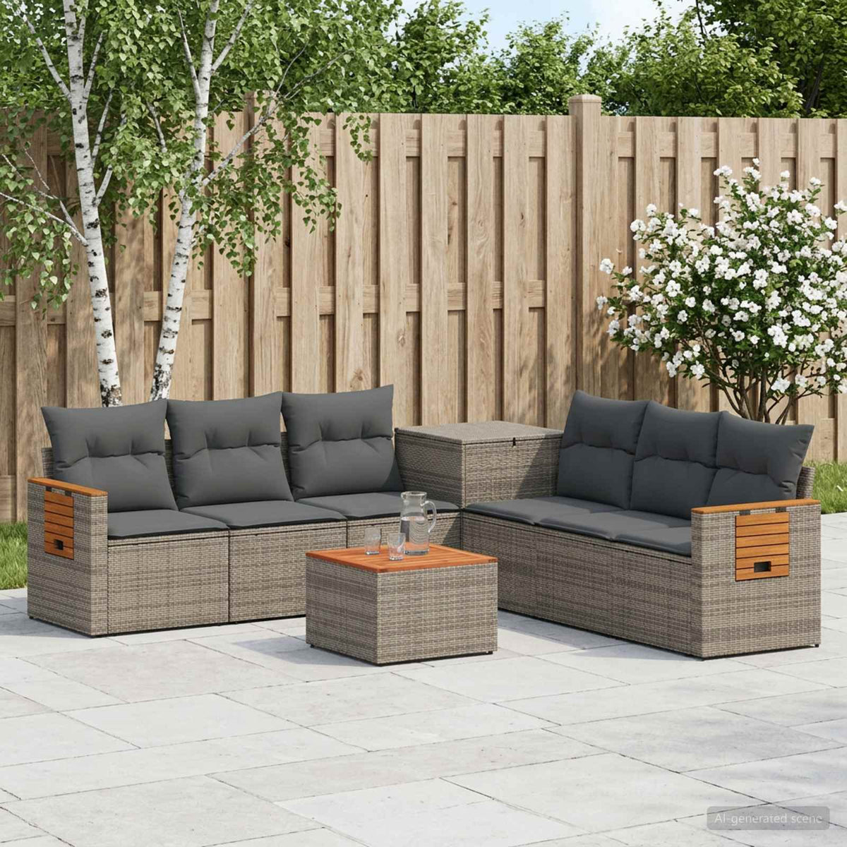 Bankstel 8 st Grijs en Donkergrijs Poly Rattan en Staal is nu te koop bij PeponiXL, paradijselijk wonen!