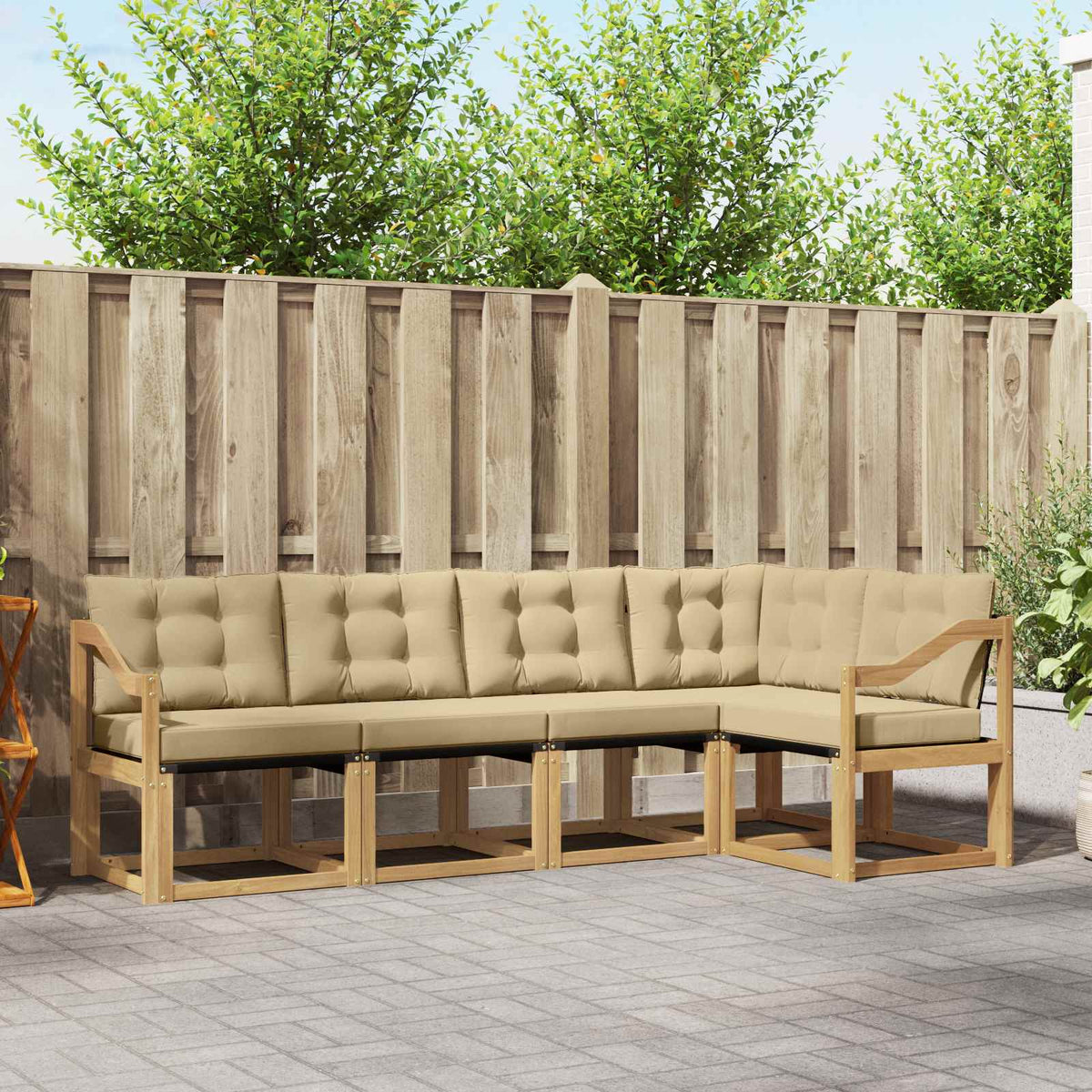 Buiten bankenset met kussen 5 pcs Wit en Beige is nu te koop bij PeponiXL, paradijselijk wonen!