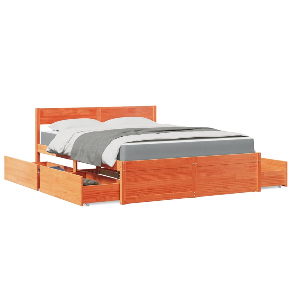 Bed met lades en matras massief grenenhout wasbruin 160x200 cm is nu te koop bij PeponiXL, paradijselijk wonen!