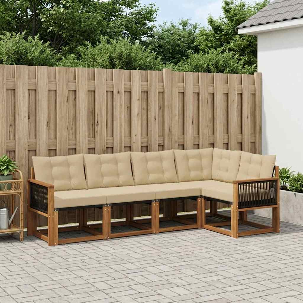 Buiten bankenset met kussen 5 pcs Natuurlijk en Beige is nu te koop bij PeponiXL, paradijselijk wonen!