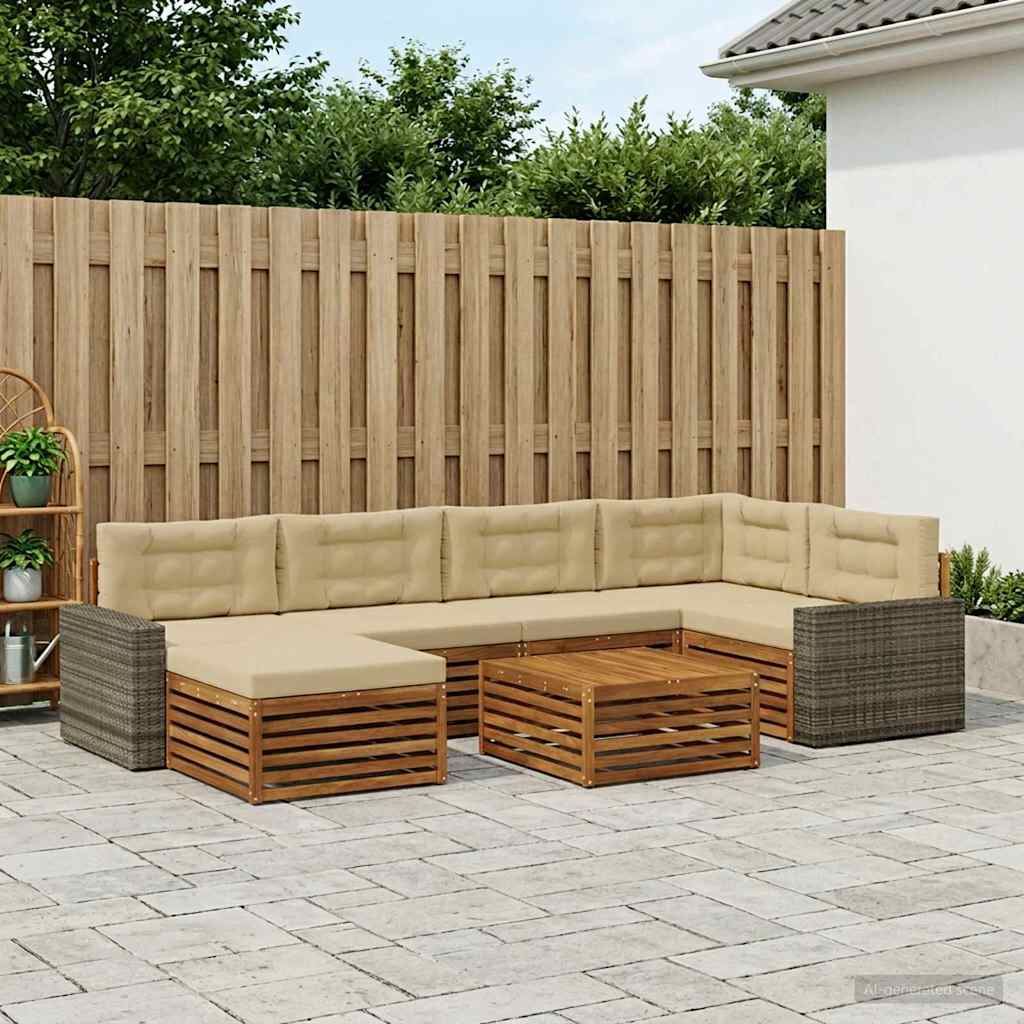 Buiten bankenset met kussen 7 pcs Natuurlijk en Beige is nu te koop bij PeponiXL, paradijselijk wonen!