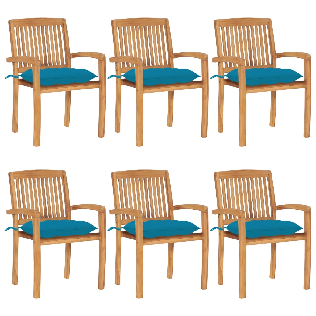 Tuinstoelen stapelbaar 6 st met kussens massief teakhout is nu te koop bij PeponiXL, paradijselijk wonen!
