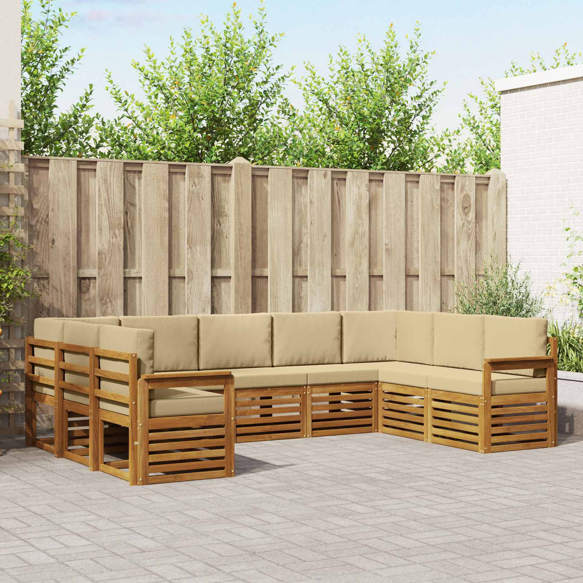 Hoekbank Set met kussen 9 pcs Natuurlijk en Beige is nu te koop bij PeponiXL, paradijselijk wonen!