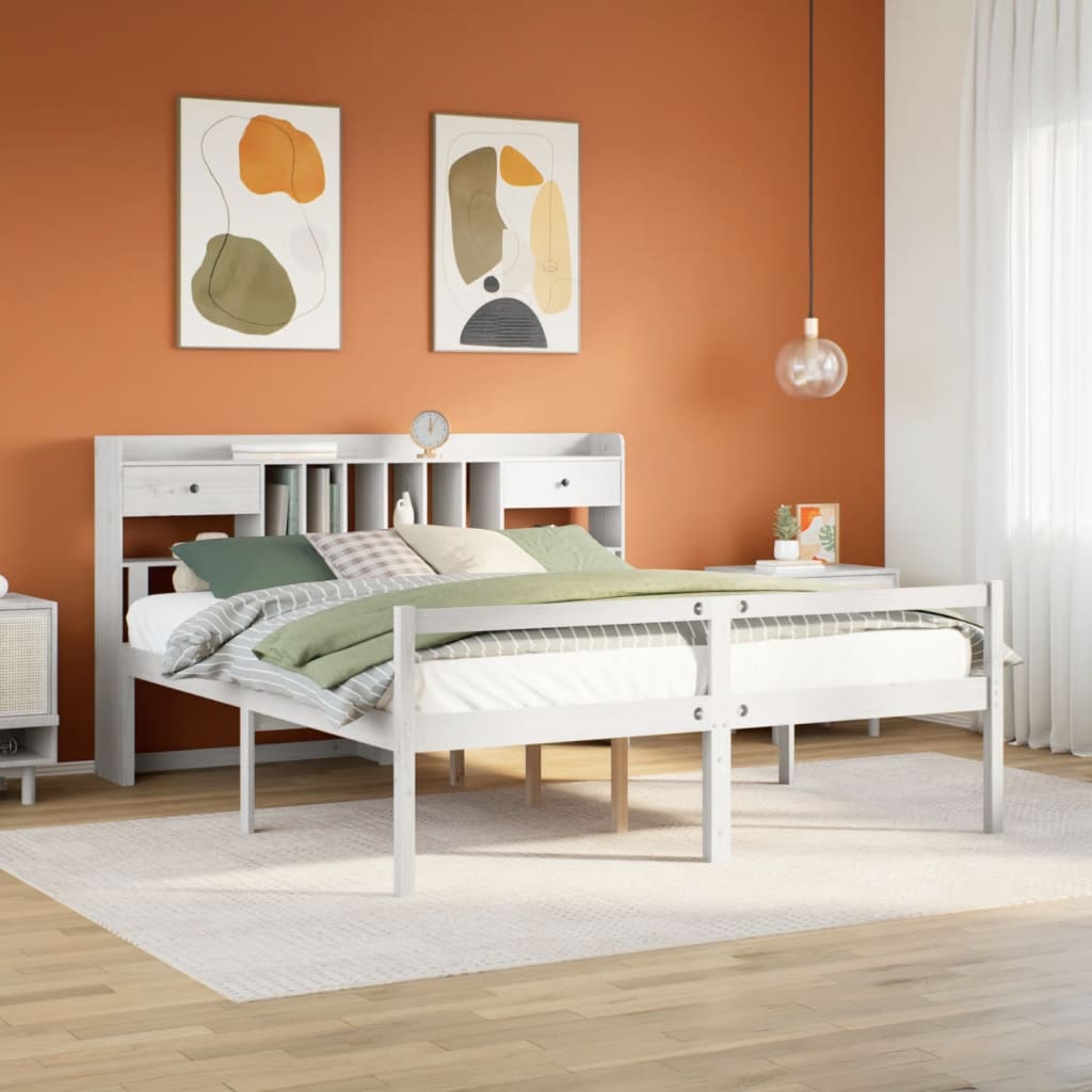 Bed met boekenkast zonder matras grenenhout wit 180x200 cm is nu te koop bij PeponiXL, paradijselijk wonen!
