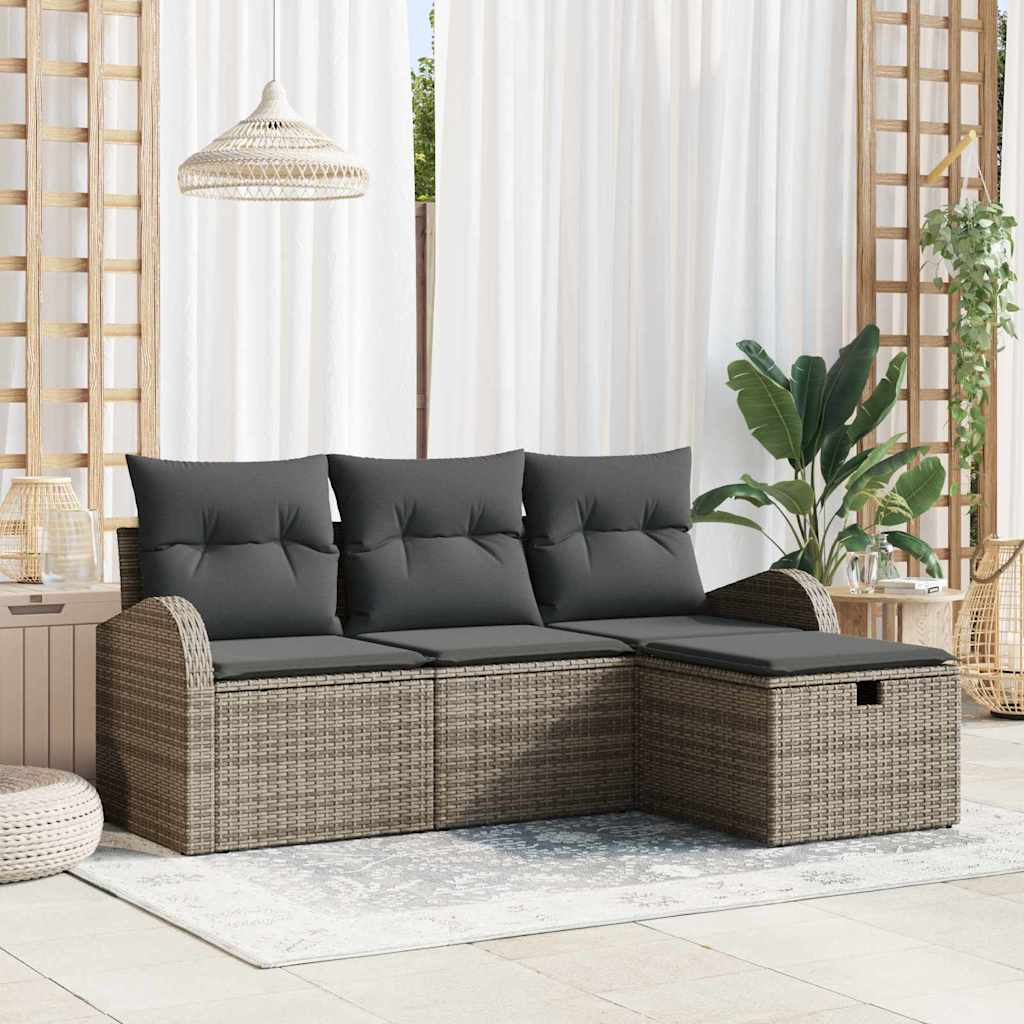 Bankstel 4 st Grijs poly rattan is nu te koop bij PeponiXL, paradijselijk wonen!