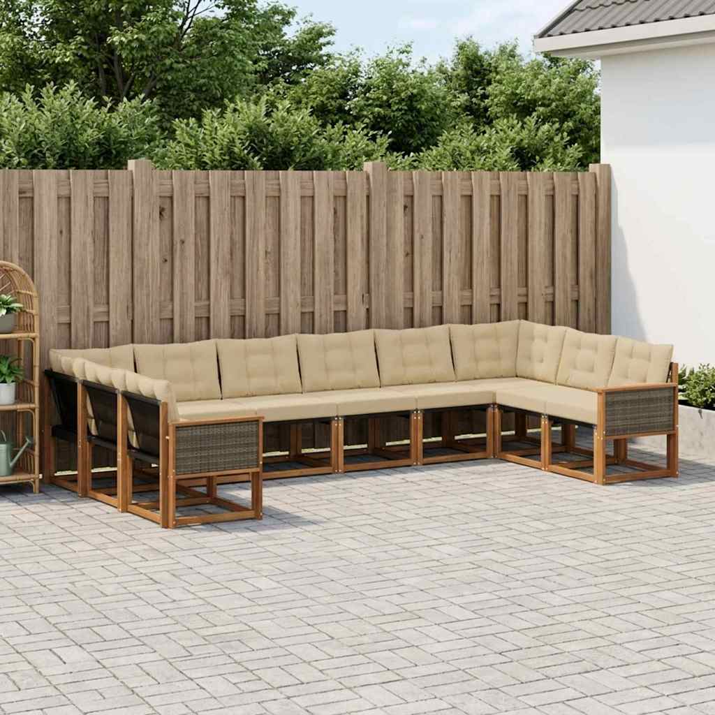 Buiten bankenset met kussen 10 pcs Natuurlijk en Beige is nu te koop bij PeponiXL, paradijselijk wonen!