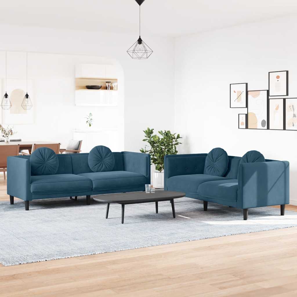 2-delige Loungeset met kussens fluweel blauw is nu te koop bij PeponiXL, paradijselijk wonen!