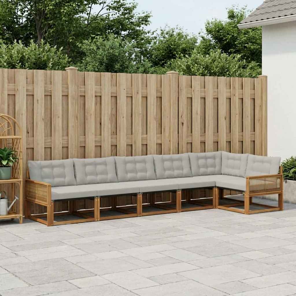 Buiten bankenset met kussen 6 pcs Naturel en lichtgrijs is nu te koop bij PeponiXL, paradijselijk wonen!