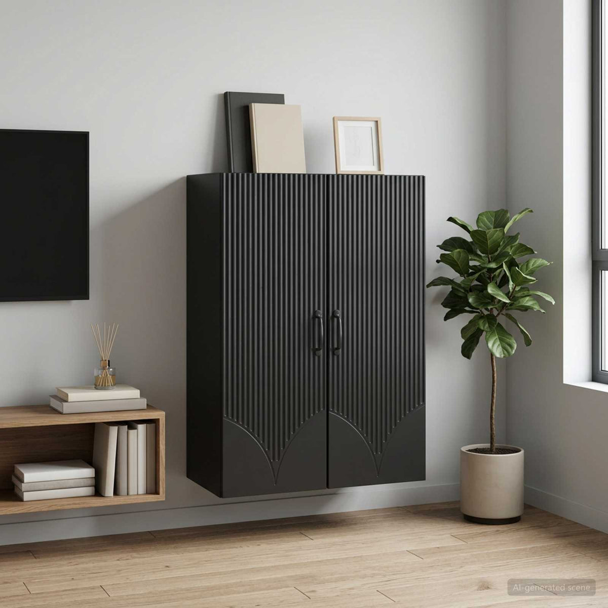 Wandkast Zwart 66 x 34,5 x 90 cm Bewerkt hout is nu te koop bij PeponiXL, paradijselijk wonen!