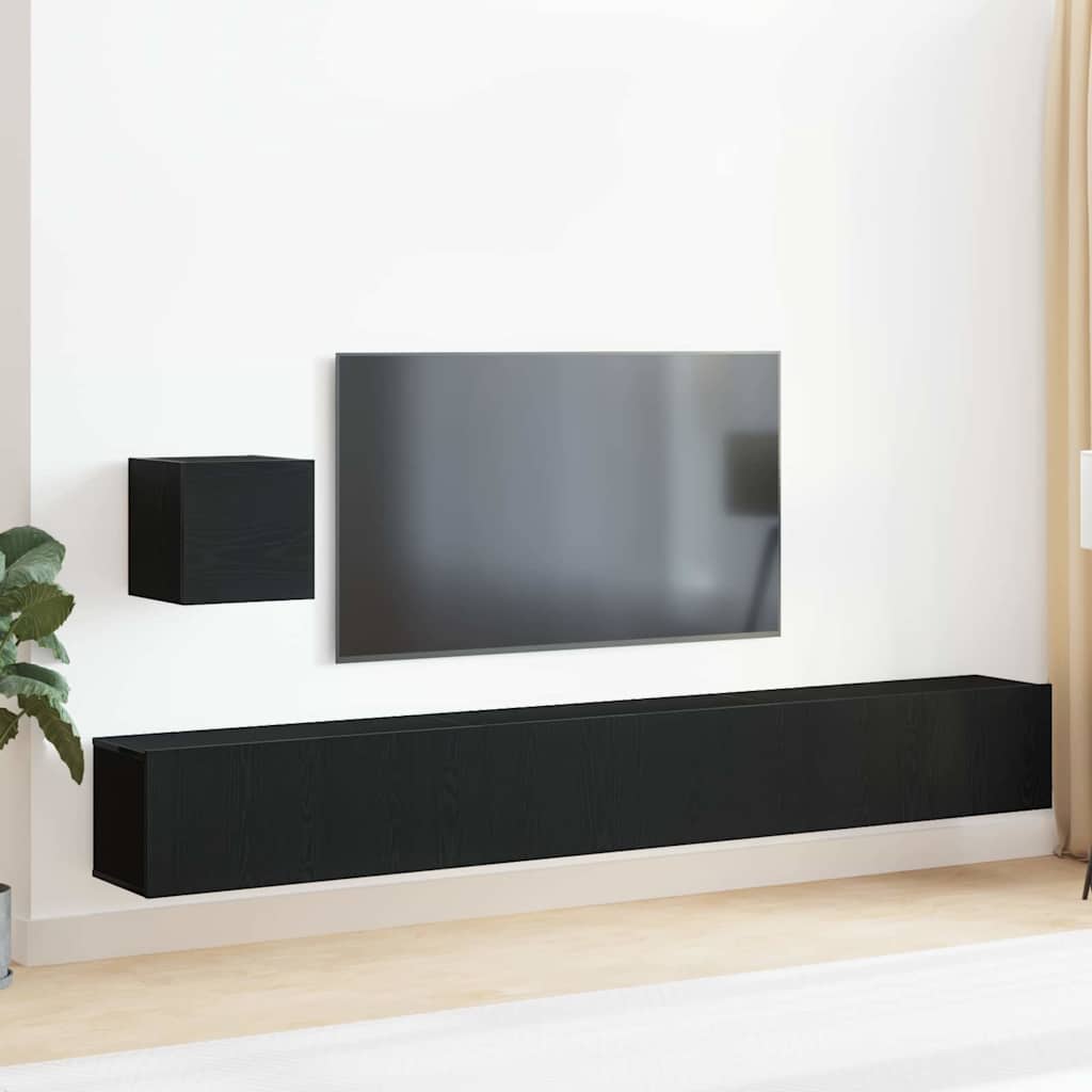 Tv-meubelset Wandgemonteerd Zwart Eiken Bewerkt hout is nu te koop bij PeponiXL, paradijselijk wonen!