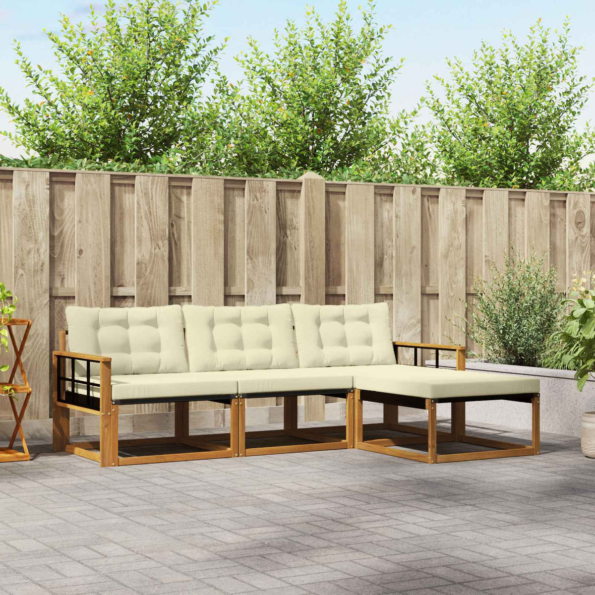 Buiten bankenset met kussen 4 pcs Natuurlijk en Crème is nu te koop bij PeponiXL, paradijselijk wonen!