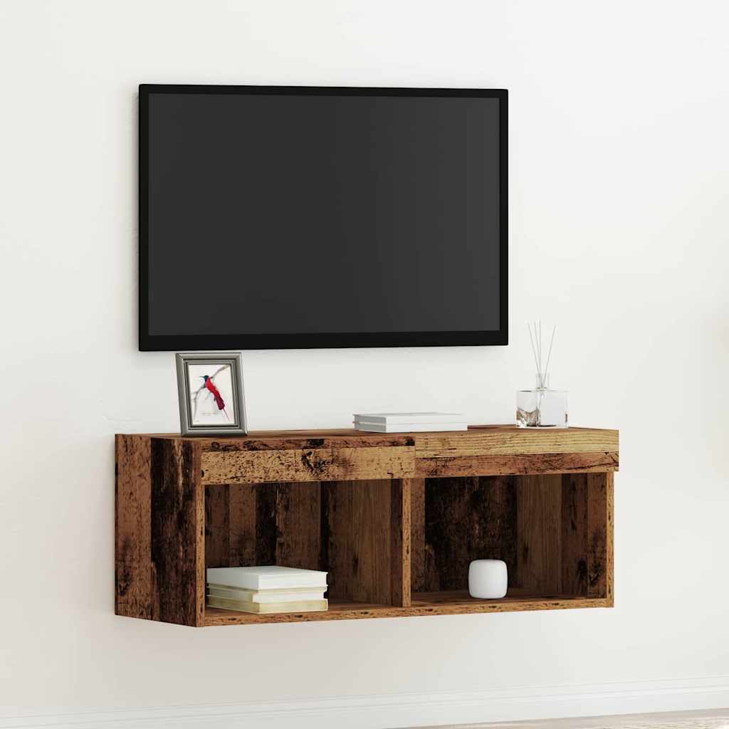 Tv-meubelset met LED Oud hout 80 x 30 x 30 cm Bewerkt hout is nu te koop bij PeponiXL, paradijselijk wonen!