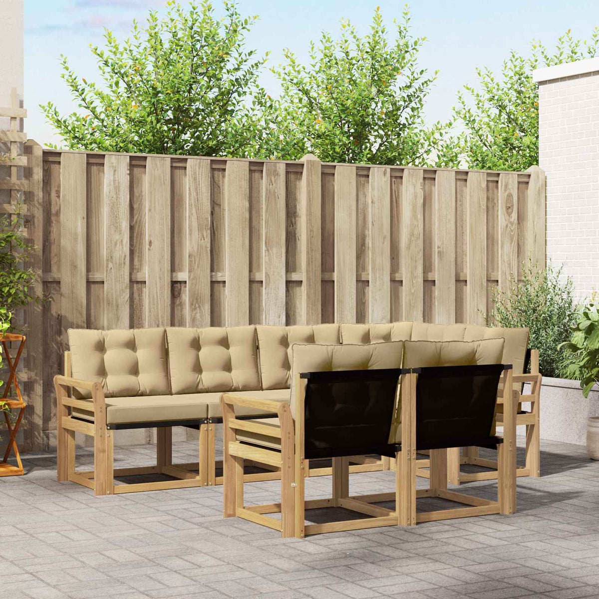 Buiten bankenset met kussen 7 pcs Wit en Beige is nu te koop bij PeponiXL, paradijselijk wonen!