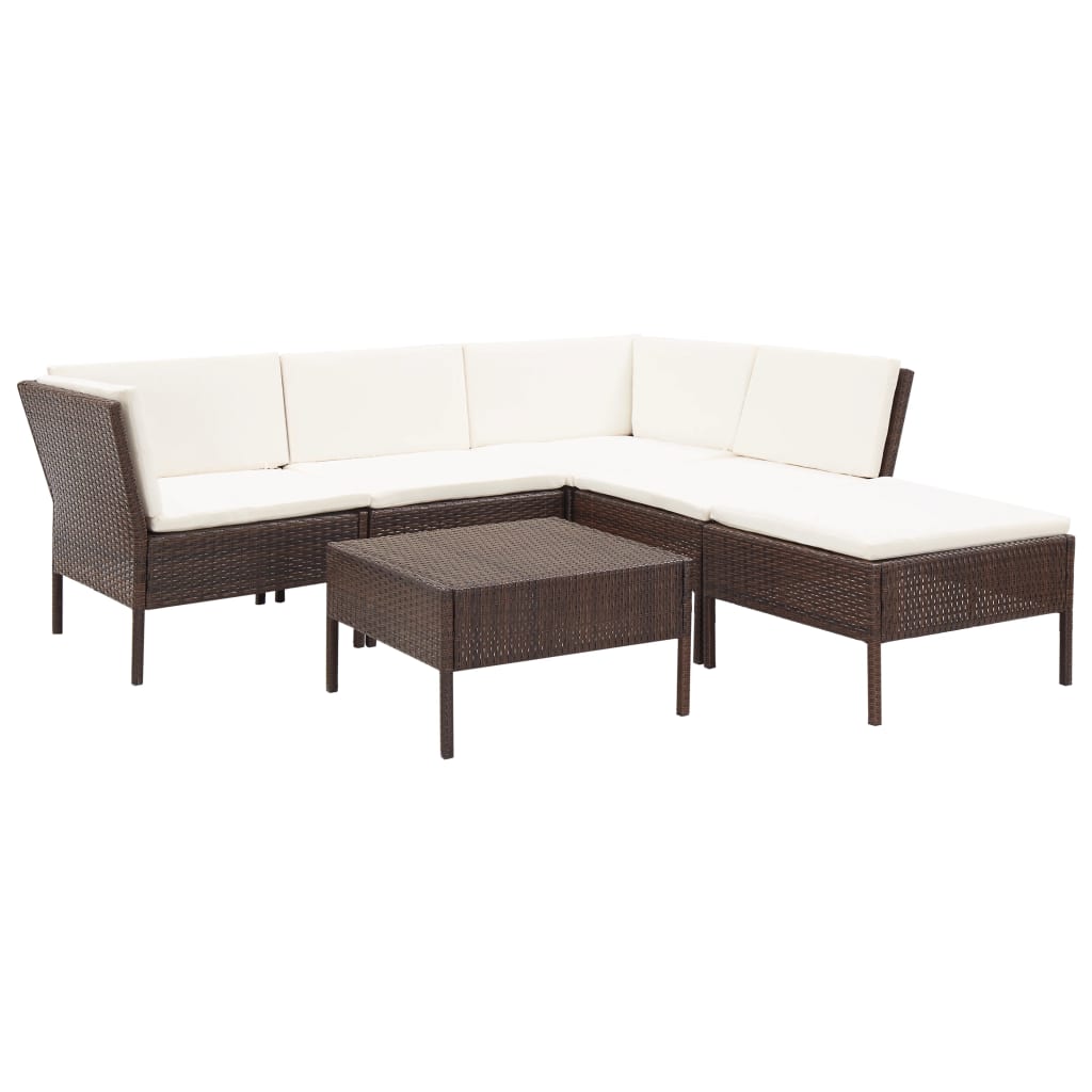 6-delige Loungeset met kussens poly rattan bruin is nu te koop bij PeponiXL, paradijselijk wonen!