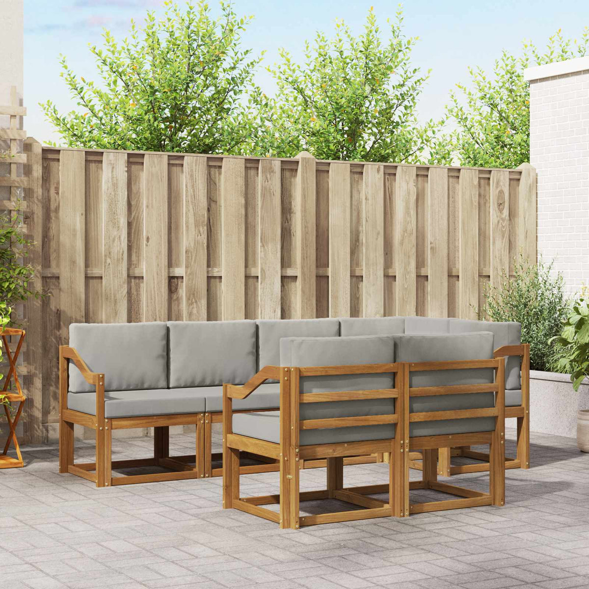 Buiten bankenset met kussen 7 pcs Natuurlijk en Lichtgrijs is nu te koop bij PeponiXL, paradijselijk wonen!