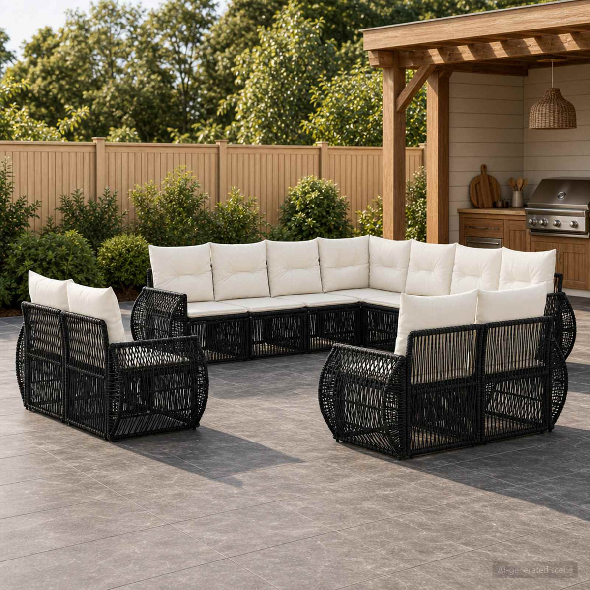 Tuinbankenset 11 pcs Zwart en Cream Wit poly rattan is nu te koop bij PeponiXL, paradijselijk wonen!