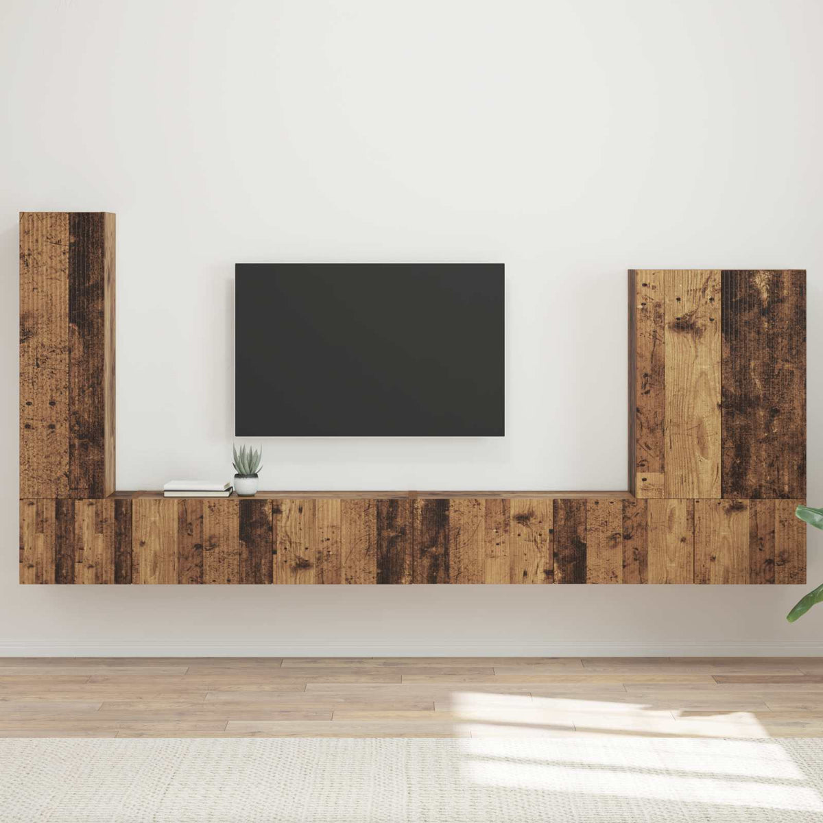 TV Wandkast Set Wandgemonteerd 6 pcs Oud Hout is nu te koop bij PeponiXL, paradijselijk wonen!
