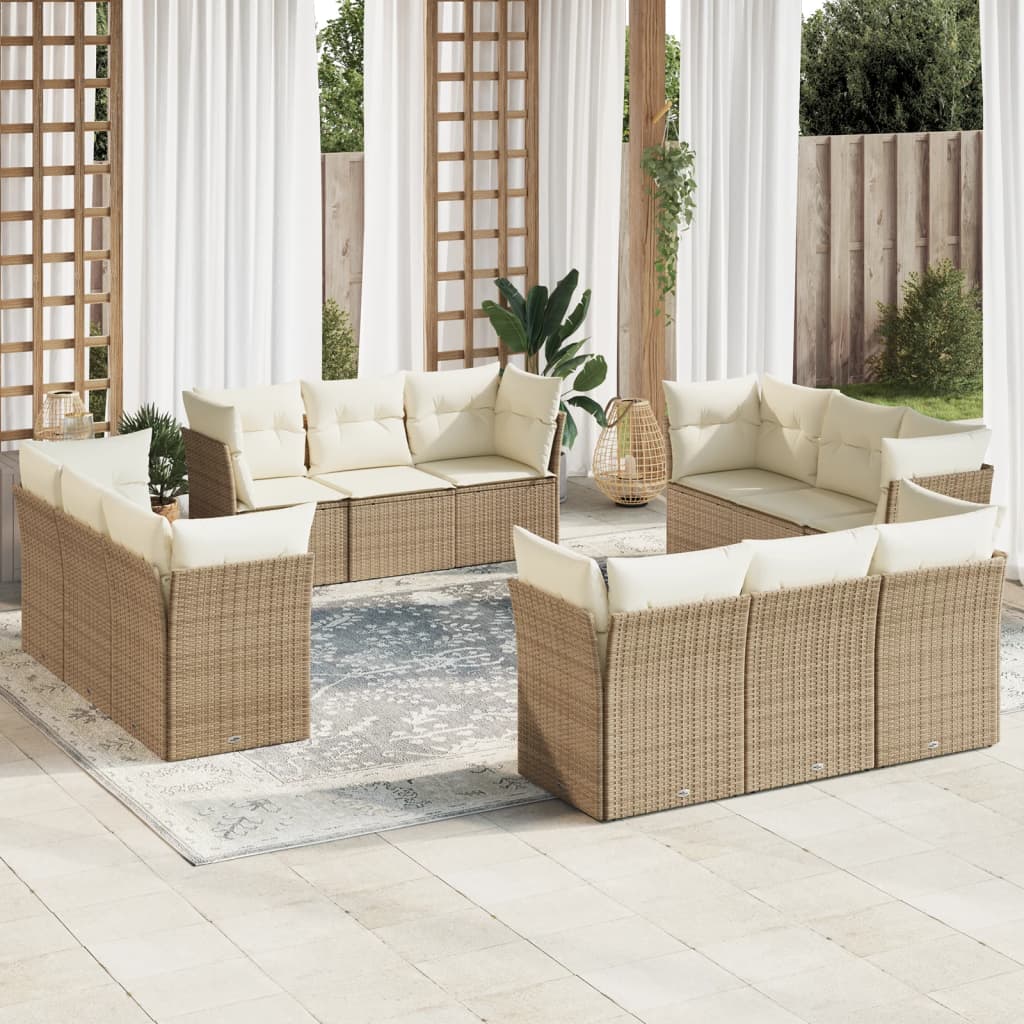 12-delige Loungeset met kussens poly rattan beige is nu te koop bij PeponiXL, paradijselijk wonen!