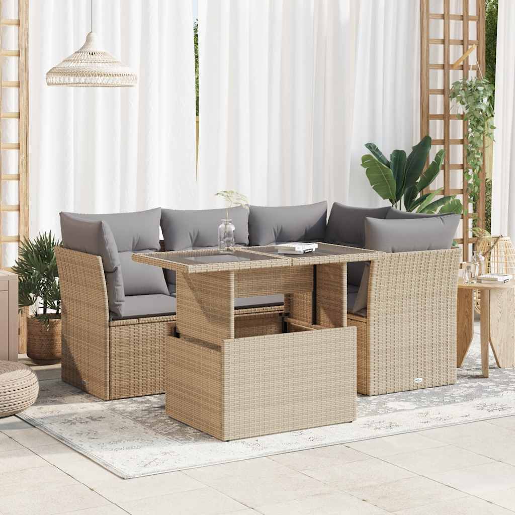 5-delige Loungeset met kussens poly rattan beige is nu te koop bij PeponiXL, paradijselijk wonen!