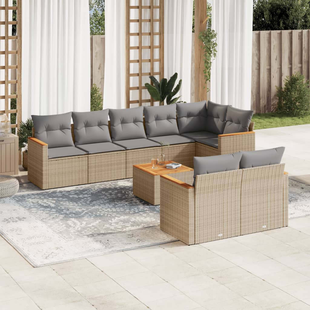 9-delige Loungeset met kussens poly rattan beige is nu te koop bij PeponiXL, paradijselijk wonen!