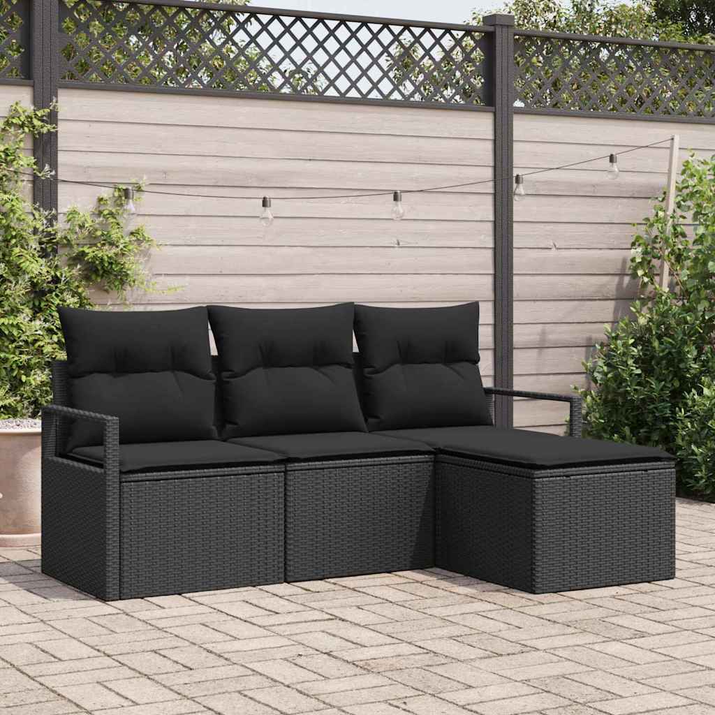 Bankstel 4 pcs Zwart poly rattan is nu te koop bij PeponiXL, paradijselijk wonen!