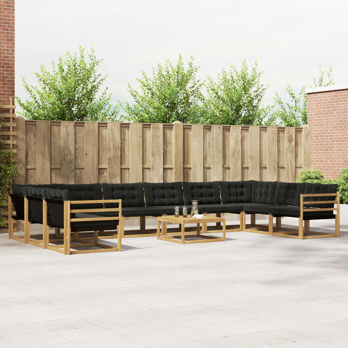 Buiten bankenset met kussen 11 pcs Wit en zwart is nu te koop bij PeponiXL, paradijselijk wonen!