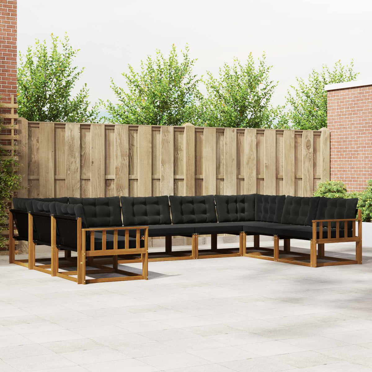 Buiten bankenset met kussen 9 pcs Natuurlijk en Zwart is nu te koop bij PeponiXL, paradijselijk wonen!